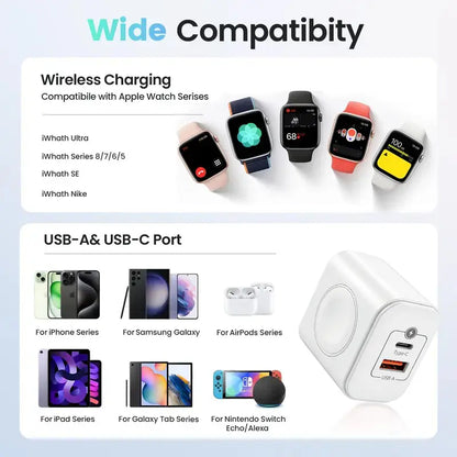 3-In-1Magnetic Wireless Cordless PD USB-C Wall Charger Block - 20W Fast Charging, Compatible with Iwatch Ultra/9/8/7/6, Iphone 17/17 Pro/16/16 Pro/15 Series, Electronic Cellphone, Apple Watch Seires