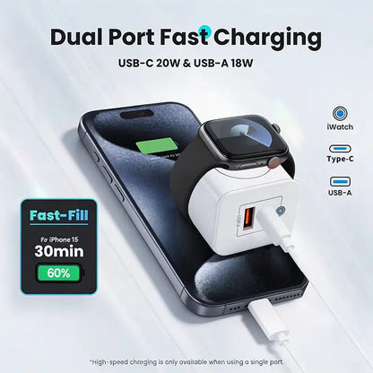 3-In-1Magnetic Wireless Cordless PD USB-C Wall Charger Block - 20W Fast Charging, Compatible with Iwatch Ultra/9/8/7/6, Iphone 17/17 Pro/16/16 Pro/15 Series, Electronic Cellphone, Apple Watch Seires