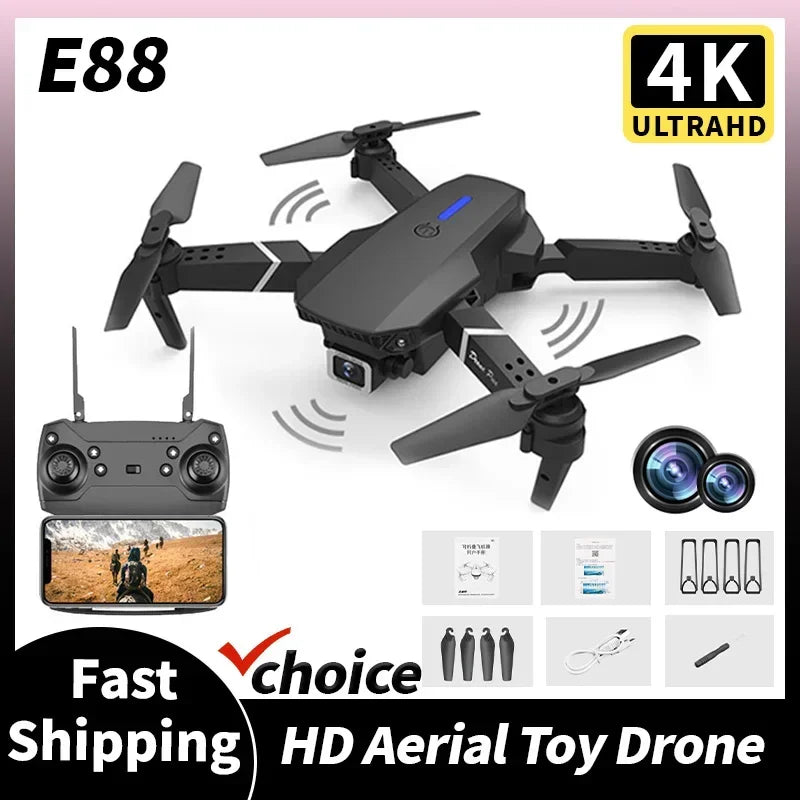 ​​Foldable New E88 Pro RC Drone with 4K Professional 1080P Wide Angle Dual HD Camera WIFI FPV Quadcopter Height Hold​